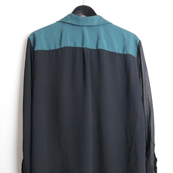 W118 By Walter Baker Contrast Green Black Long Sleeve Blouse Size Large - Picture 7 of 9